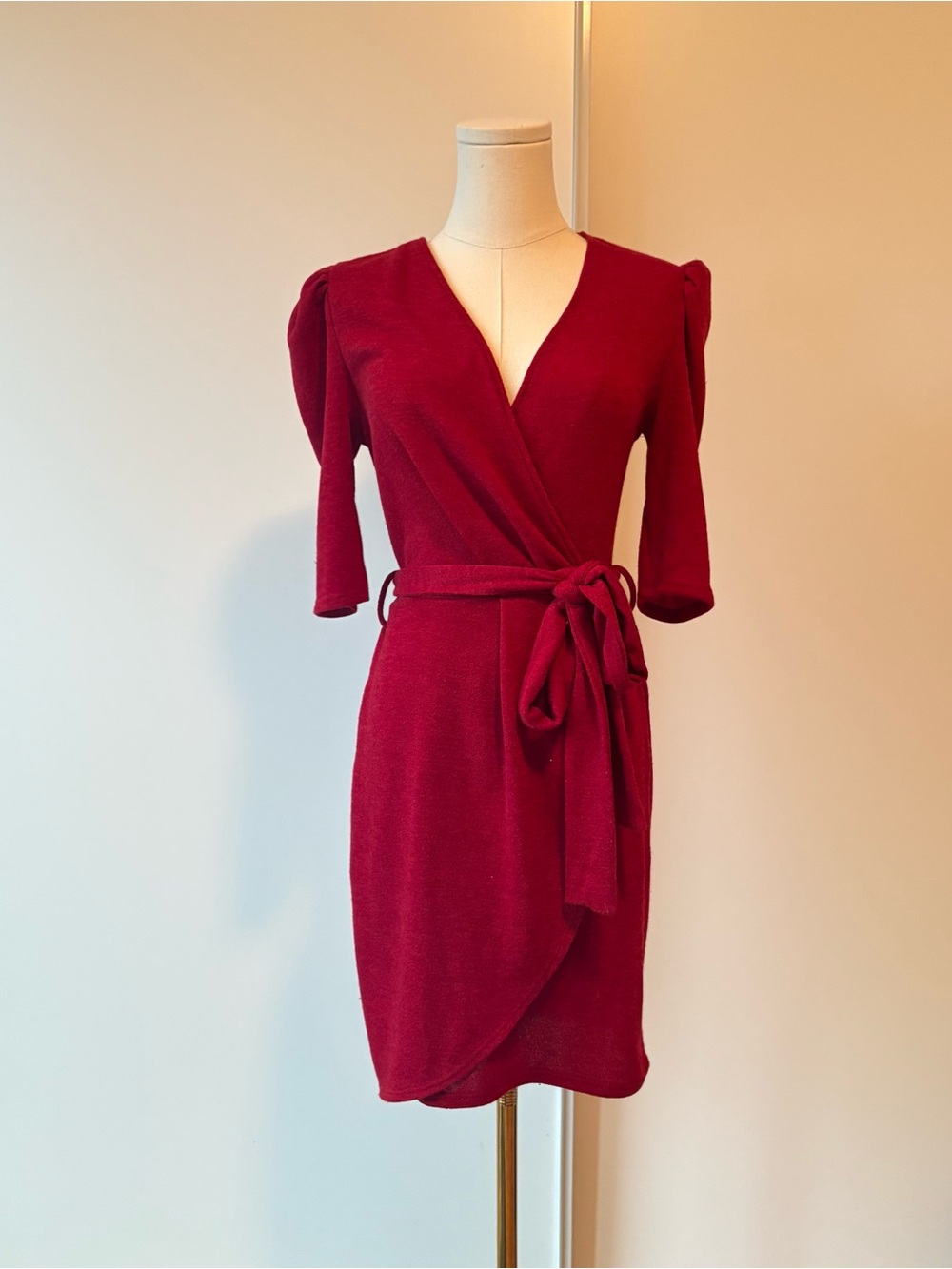 Revamped Burgundy Wrap Mini Dress with Tie Waist